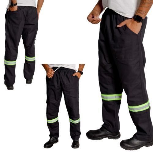 Calça Brim com Faixa Elastico com Cordão Bolso Cargo 38