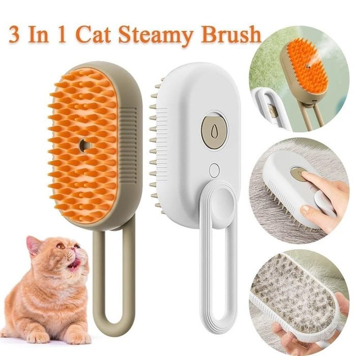 Escova A Vapor Para Gatos Cães 3 Em 1 Elétrica , Pentes De Massagem Animais De Estimação Remoção