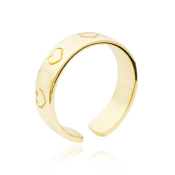 Anel Feminino Ajustável De Coração Banhado a Ouro 24k Liso