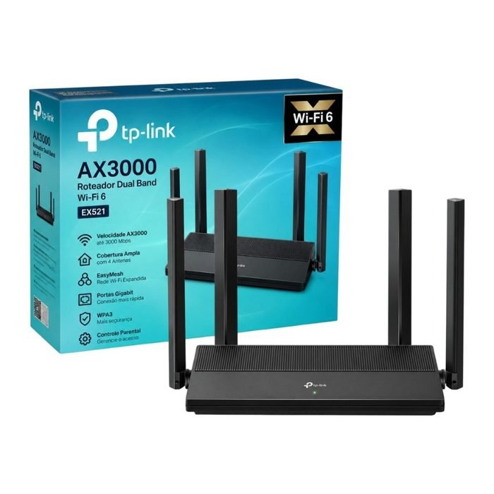Roteador Tp Link Ex521 Wifi 6 Ax3000 Wireless 4 Antenas Alta Performance 5Ghz Rede Estavel