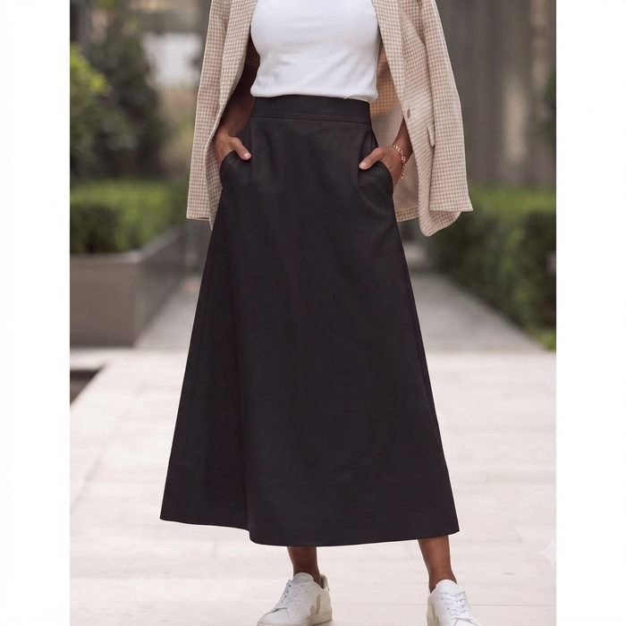 Saia Midi Feminina Elegante De Linho Country Evangélica Casual Leve Com Bolso Alfaiataria Lápis