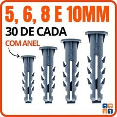 Kit Buchas 5 6 8 e 10mm com Anel Kit Bucha 5 6 8 10 com Aba para Fixação em Pare