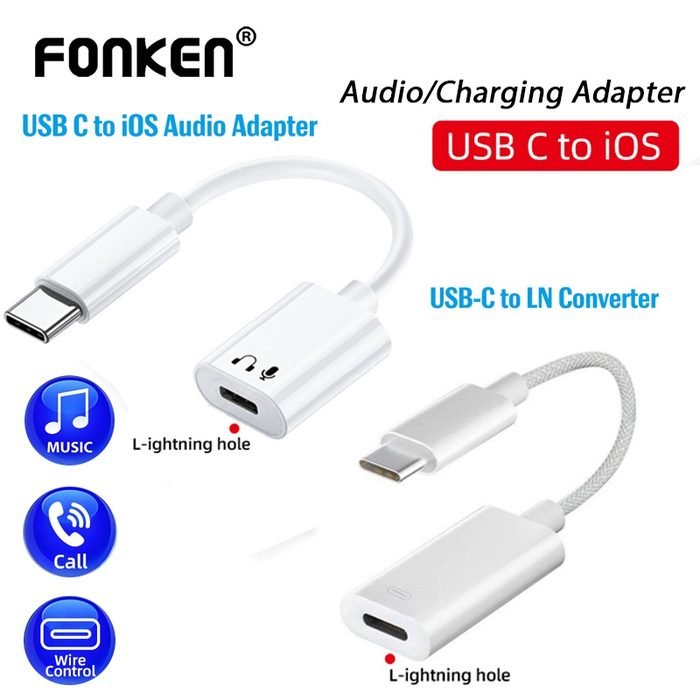 Adaptador de áudio para fone de ouvido feminino iOS do tipo macho USB-C para conector de cabo de carregamento e