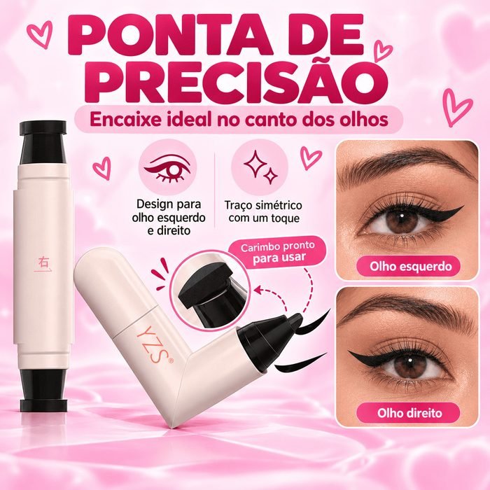 Delineador Carimbo Gatinho Duplo para Delineado Simétrico nos Dois Olhos com Fácil Aplicação