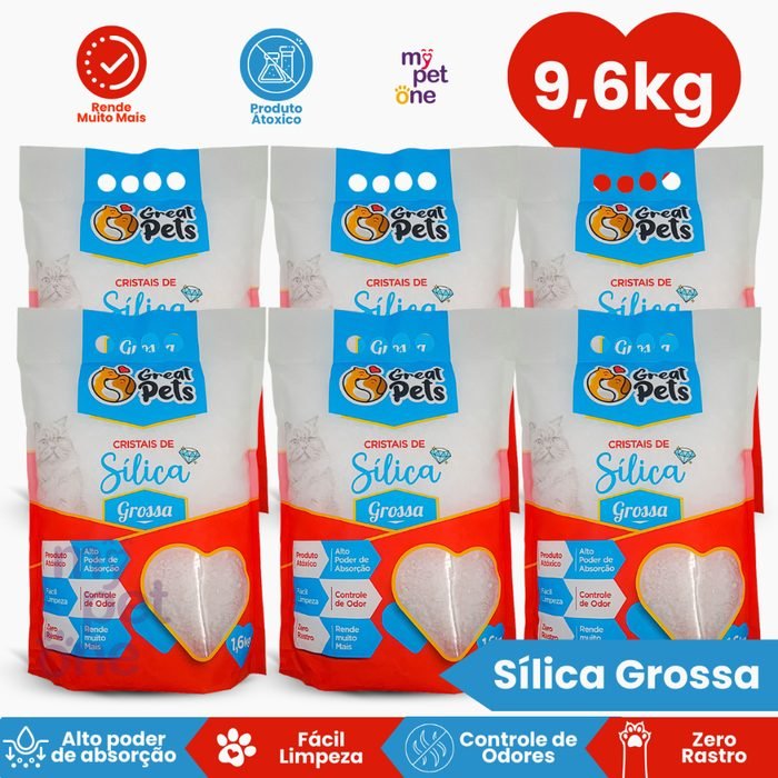 Kit 6 Areia Sílica Grossa Great Pets para Gatos - 1,6 Kg