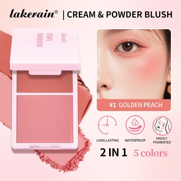Lakerain Dual-Color Blush Cosmetics : Creme E Pó Em Pêssego-Longa Duração , Pigm