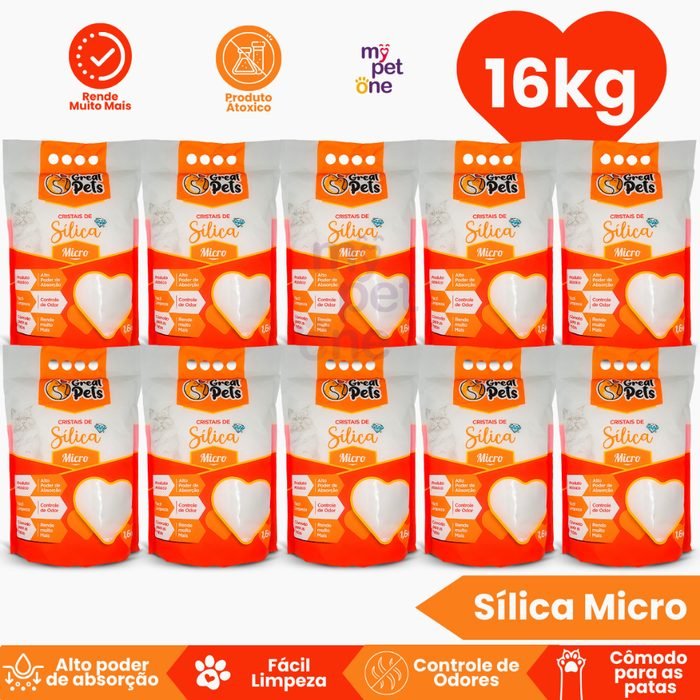 Kit 10 Areia Sílica Fina Great Pets para Gatos - 1,6 Kg