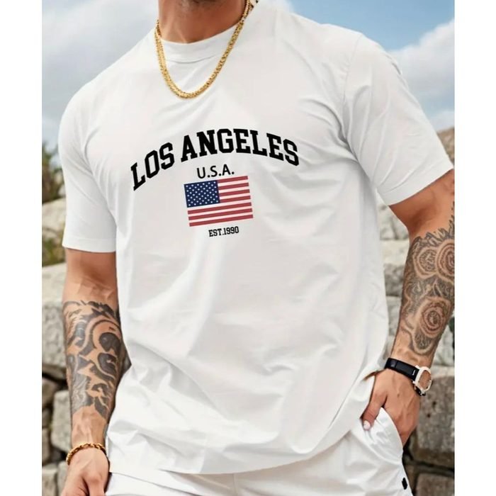 Camisetas Masculinas Los Angeles Streetwear Estiloso Moderno Algodão