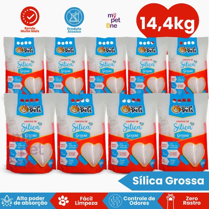 Kit 9 Areia Sílica Grossa Great Pets para Gatos - 1,6 Kg