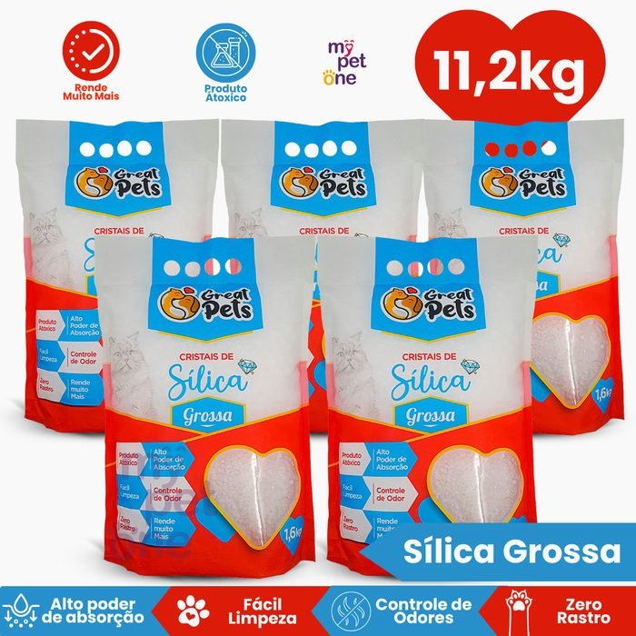 Kit 5 Areia Sílica Grossa Great Pets para Gatos - 1,6 Kg