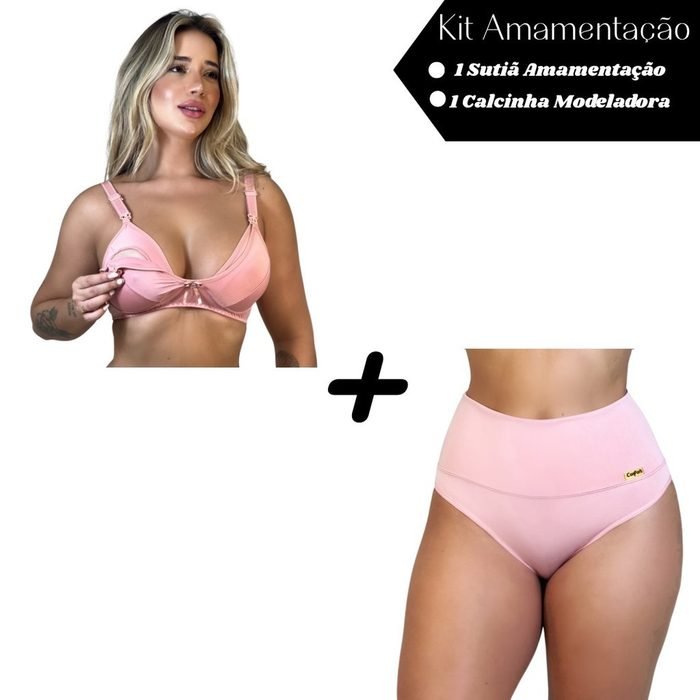 Sutiã Amamentação + CALCINHA Cinta Modeladora Pós Parto Compressão