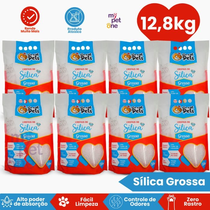 Kit 8 Areia Sílica Grossa Great Pets para Gatos - 1,6 Kg