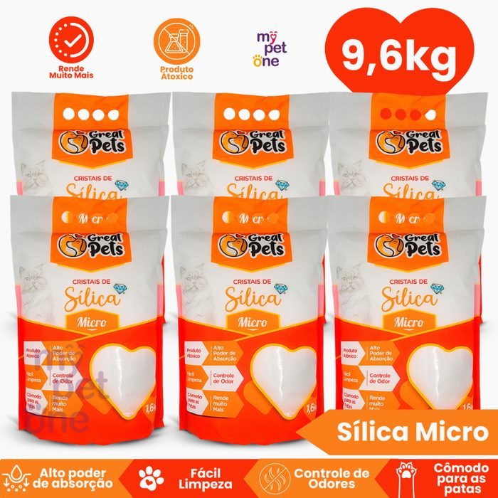 Kit 6 Areia Sílica Fina Great Pets para Gatos - 1,6 Kg