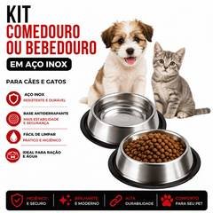 Comedouro Ou Bebedouro Inox Para Cachorro E Gato Com Base Antiderrapante Pet
