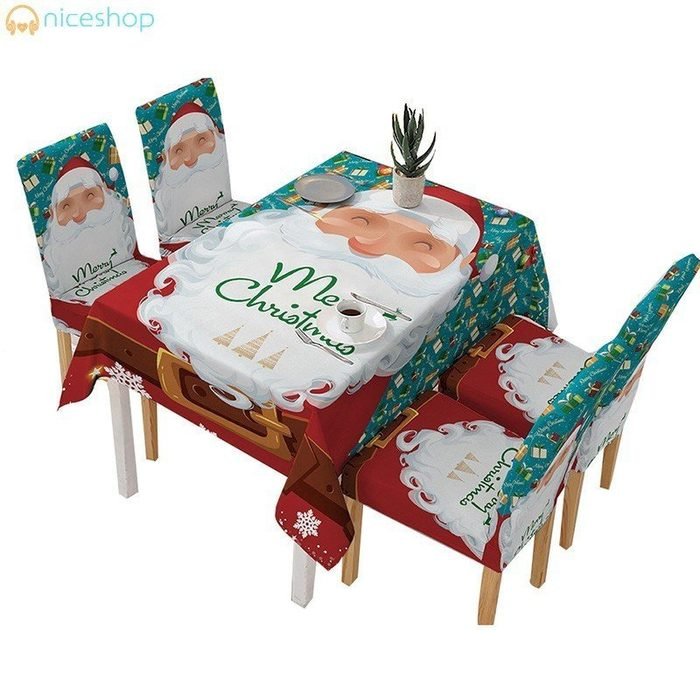 Conjunto de toalha de mesa e capas para cadeiras de Natal – Decoração de mesa de jantar em poliéster, disponível em vári