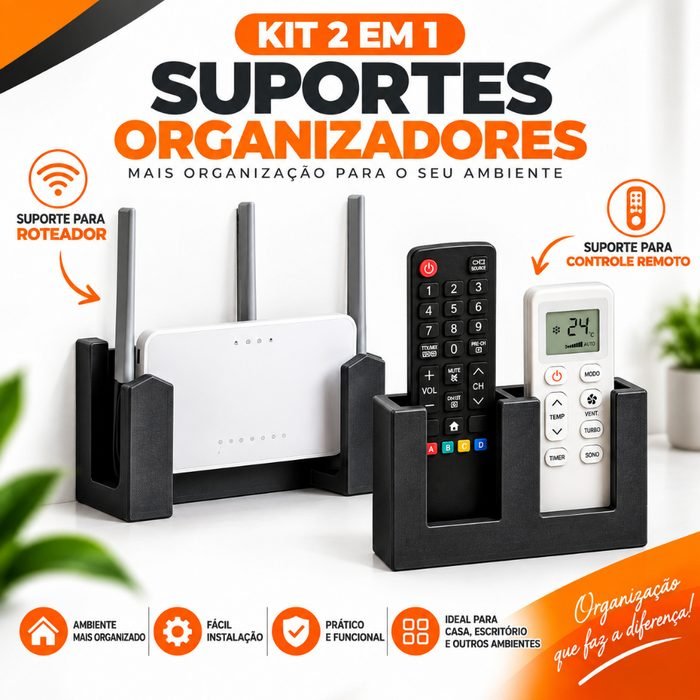 Kit Suporte Roteador + Controle Remoto Parede Organizador 2 Peças Casa Escritório