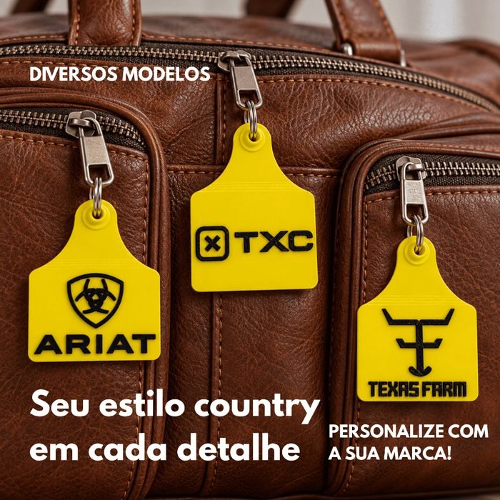 Tag Orelha de Boi Country Decorativa Chaveiro para Bolsa Mochila Zíper Estilo Agro Rodeio Presente Cowboy e Cowgirl 3D