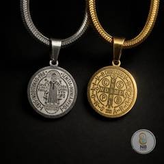 Colar Medalha São Bento Aço Inoxidável Presente Fé E Proteção Antialérgico Ajustável Prata Dourado