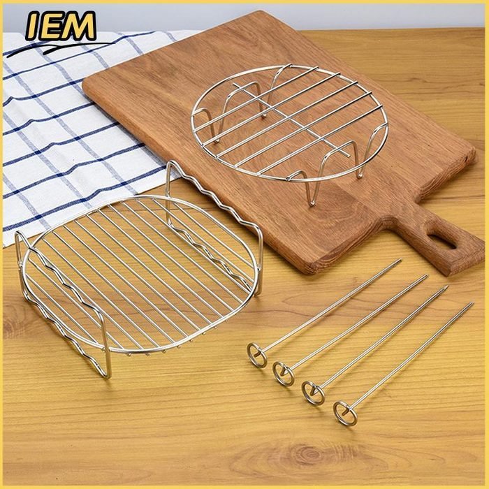 IEM Fritadeiras De Aço Inoxidável Dupla Camada Ra Versátil Redondo Assar Grill Com Espetos Bandeja Cozimento Airfryers T