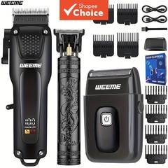 Conjunto De Máquina De Cortar Cabelo E Barbeador Elétrico Profissional Portátil Masculino-Aparador De Barba Recarregável