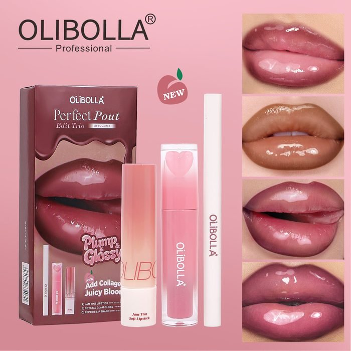 Conjunto de maquiagem labial brilho labial brilho labial espelho batom delineador labial fácil coloração