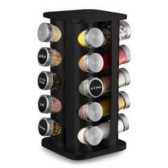 Porta Tempero Giratório 20 Potes Vidro Preto Organizador de Condimentos Cozinha 360° Inox