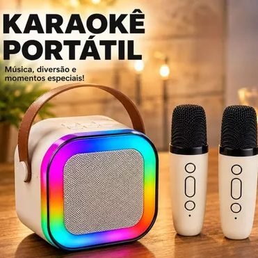 Caixa de Som Com Microfone Bluetooth Sem fio Infantil Luz LED Portátil Recarregável Karaokê