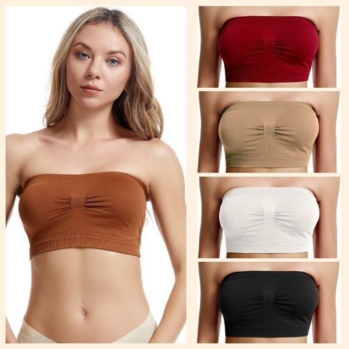 [Venda por tempo limitado] Roupa íntima feminina sem alças com tira plissada, top tubo elástico confortável, multicolori