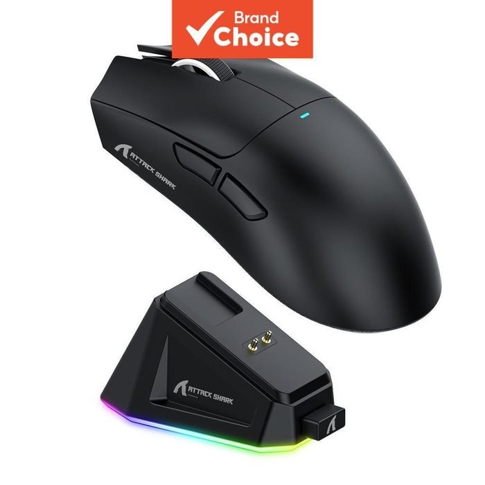 Mouse Gamer Sem Fio Attack Shark X11 – 22.000 DPI, RGB, ultra-leve 63 g, com base de carregamento