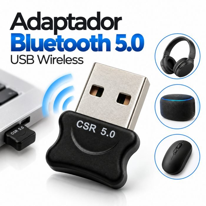 Adaptador Bluetooth 5.0 USB Wireless para PC Notebook Áudio Fone Caixa de Som
