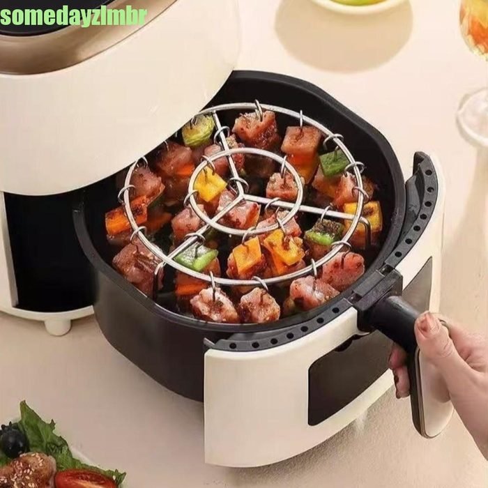 Espetos Giratórios para Grelhador, Suporte para Espetos de Aço Inoxidável Antiaderente para Air Fryer, com Ba ZZTV