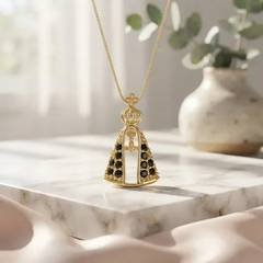 Colar Nossa Senhora Aparecida Dourado Pedras Azuis Religioso Santa Religioso Cat