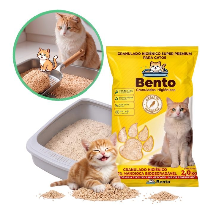 Areia Biodegradavel Gatos Granulado Vegetal Mandioca Premium Forma Torrao Silica Petshop Bento