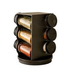 Porta Temperos Giratorio Plastico Preto 6 Potes 80ml Organizador Cozinha Facil Pratico