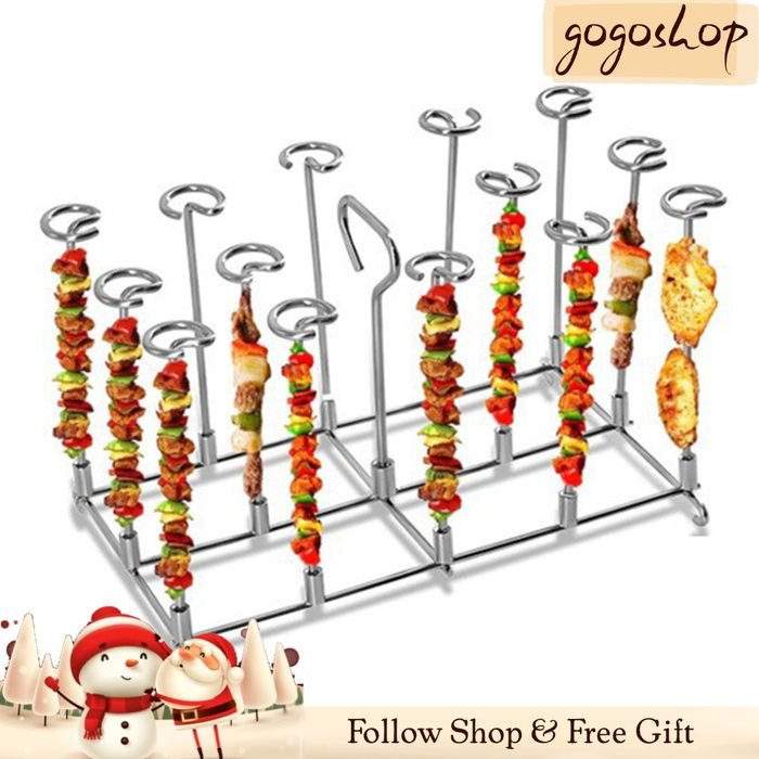 Gogoshopp-br Suporte de espeto de aço inoxidável, conjunto de rack de grelha para fritadeira, churrasco vertical
