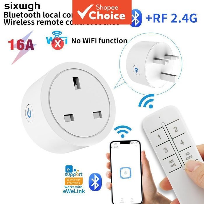 Um Conjunto EWELINK RF 2.4G Bluetooth Tomada Inteligente Reino Unido , Interruptor De Controle Remoto Sem Fio Para Eletr