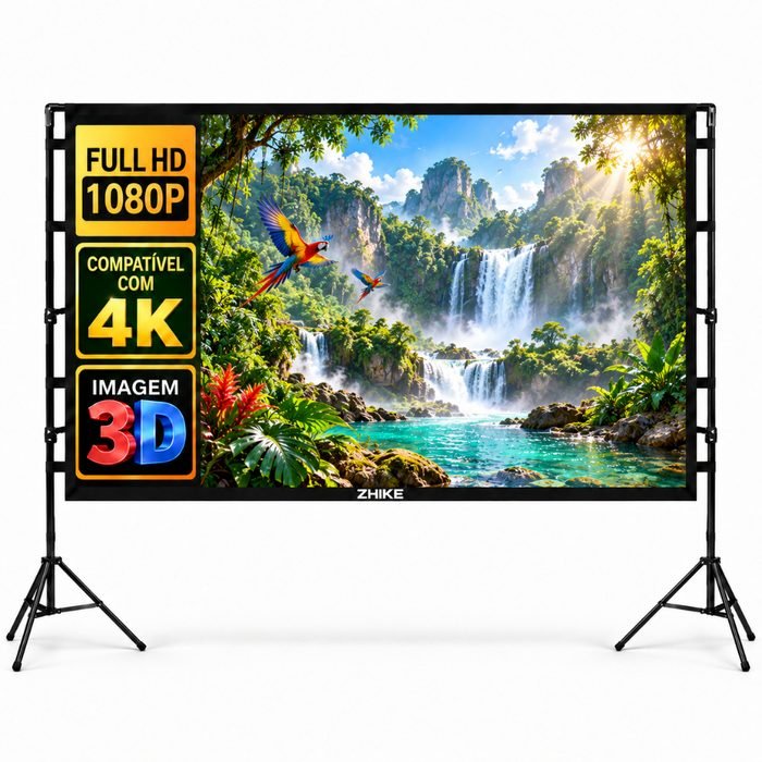 Tela Projetor 100 Polegadas Com Suporte ZHIKE 16:9 4K HD Tela Portátil Cinema em Casa ao ar Livre Tripé Duplo Dobrável