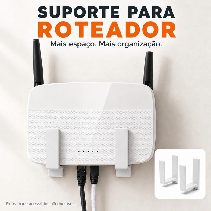 Suporte Porta Roteador de Parede Preto ou Branco Organizador Fixação Sem Furar Mesa