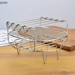 qo Fritadeiras De Aço Inoxidável Dupla Camada Ra Versátil Redondo Assar Grill Com Espetos Bandeja De Cozimento Airfryers