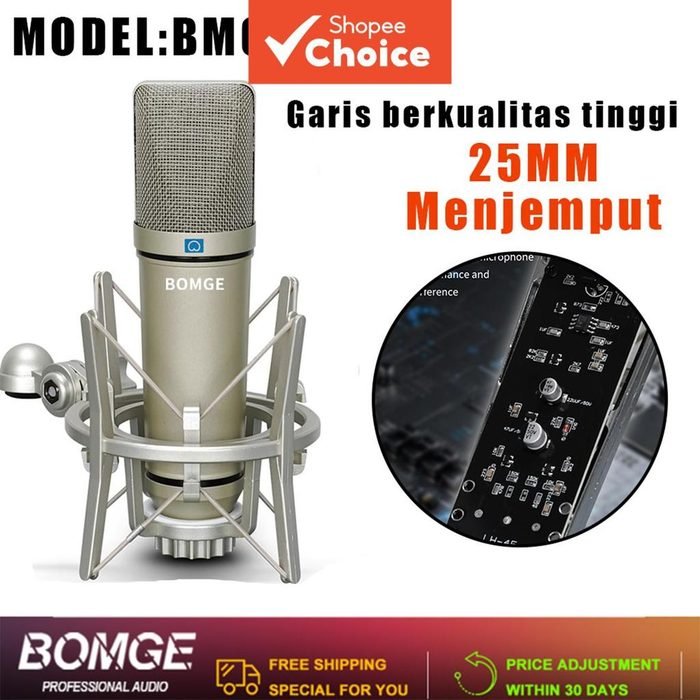 BOMGE Microfone condensador, microfone de condensador profissional de estúdio com fio, microfone cardioide de metal