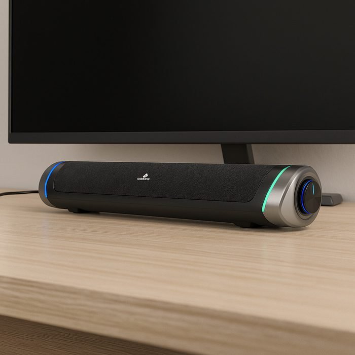 Sound Bar RGB 6W RMS com Entrada AUX Som Estéreo Compacto para PC Notebook TV
