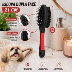 Escova Dupla Face 21cm Remocao Pelos Desembaraçador Limpeza Pet Preto