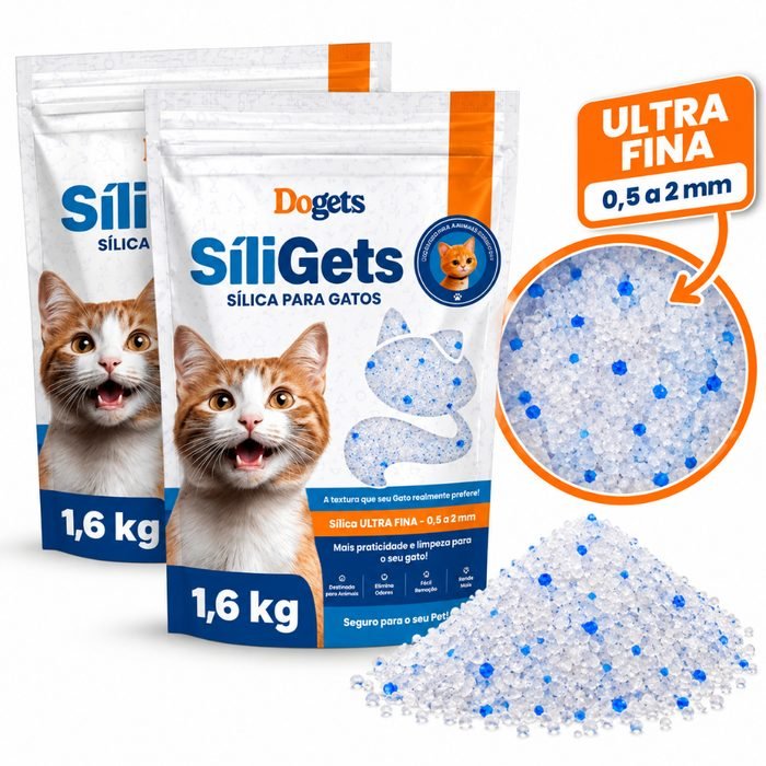 Areia para Gato Silica  Gel 1,6kg Cristais Finos Higiênica Premium Sanitária