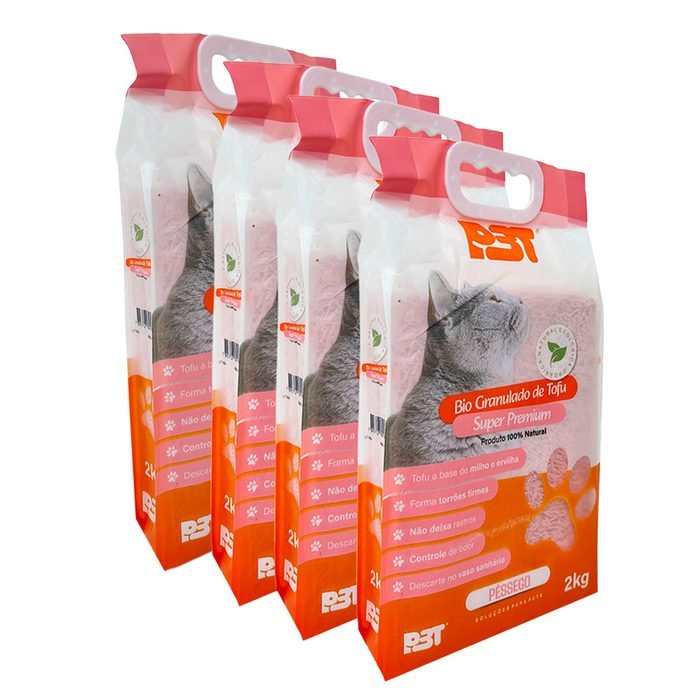 4UN Granulado Biodegradável Tofu Areia Gato 8kg PÊSSEGO P3T