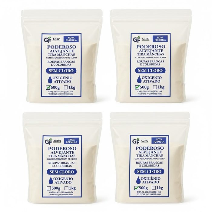 Kit 4KG- Alvejante Poderoso com Percarbonato de Sódio Tira Manchas Roupas Brancas e Coloridas