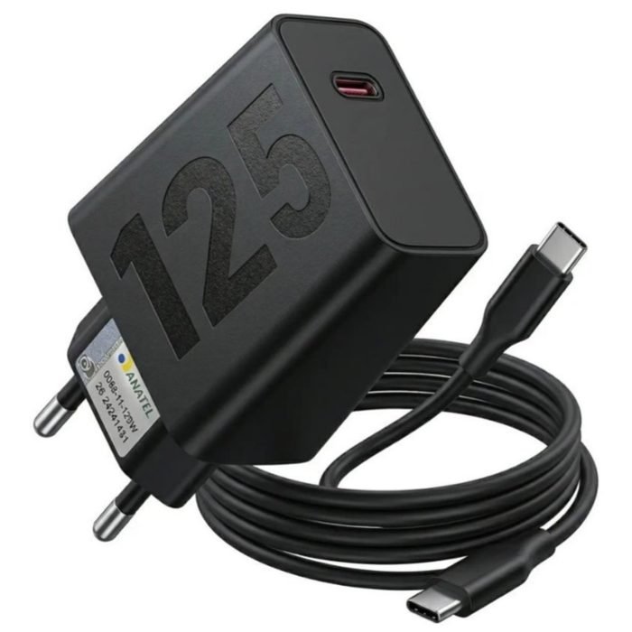 Carregador Turbo 125W Fonte e Cabo Tipo C 6A Carga Ultra Rápida Compatível Com Motorola