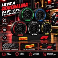 Kit Base + Mini Pneus Fórmula 1 F1 Colecionável p/ Setup Gamer Mesa Escritório Quarto Decoração Automobilismo Presente