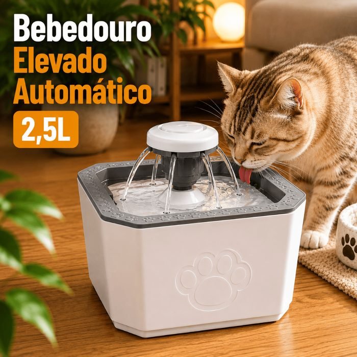 Fonte Bebedouro Elevado para Gato Cachorro Pets Chafariz Automático 3 Modos Água 2,5L Hidratador Animal Doméstico Filtro