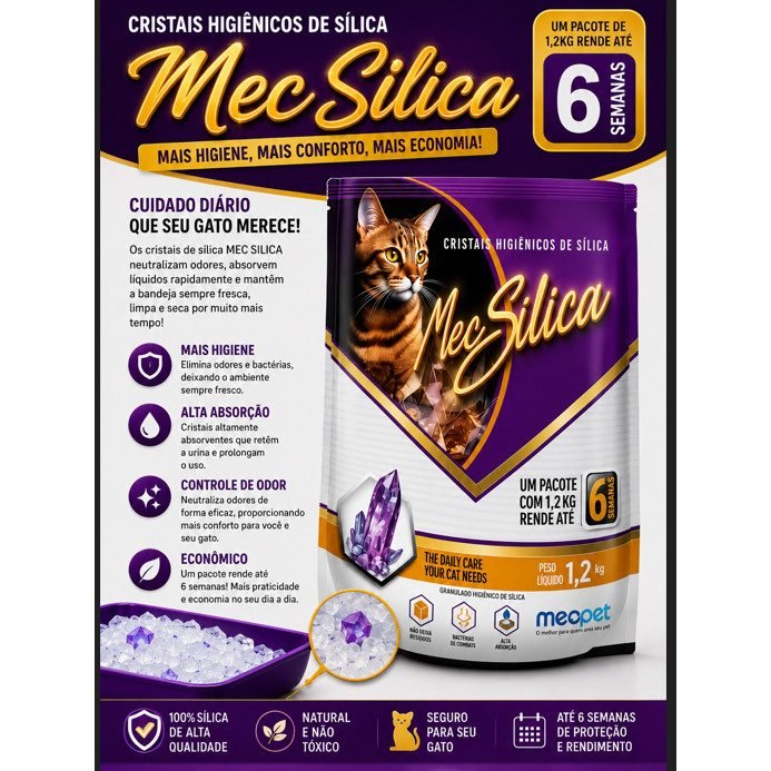 Areia Silica Higiênica Com Cristais Mec Pet Gel para Gatos 1,2Kg