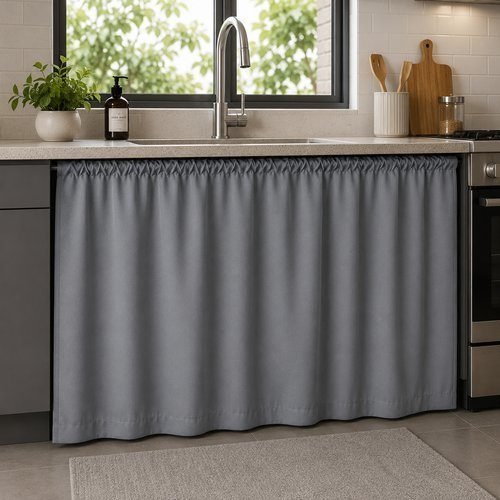 Cortina Cozinha Ocultacao Pia Cinza Decoracao Organizador Ambiente